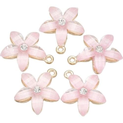 10pcs Pink Resin Flower Charms for Jewelry Making Pendants Necklaces Cute Earrings DIY Handmade Accessories