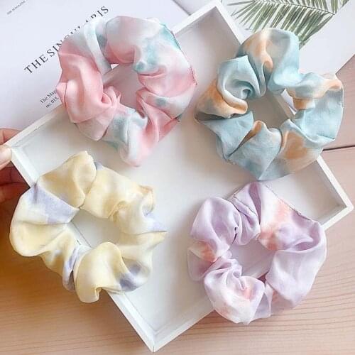Silk Scrunchie Women Girls Elastic Hair Bands Tie Dye Hair Ties Rope Vintage Hair Accessories Headband Sweet Print Headwear