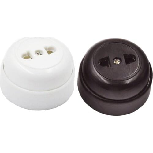 20pcs Retro EU Electrical Wall Socket Round-shaped Outlet Two-holes Socket Brown White 10A 250V