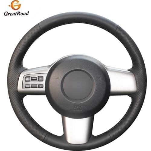 Hand-stitched Black Genuine leather Car Steering Wheel Covers Wrap for Mazda 2 2008 2009 2010 2011 2012 2013 2014