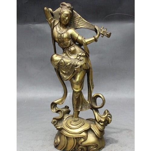 Tibetan Brass Fairy of Wonderful Sound Saraswati Bodhisattva Goddess Statue