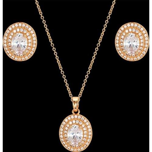Vankeliif Simple geometric shapes oval zircon pendant and earrings women’s jewelry set classic jewelry with micro-inlaid zircons