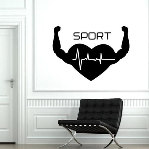 Wall Vinyl Decal Fitness Heart Sport Gym Bodybuilding Decor A4-050