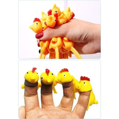 10cm Scream Chicken Toys Novelty Hand Catapulted Walls Glass Joke Finger Toys Stretchy Slingshot Fly Laugh Turkey Sticky 10Pcs