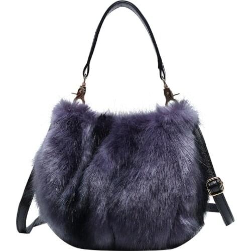 YYW Winter Plush Bucket Bags For Women Fashion Handbag Soft Surface Leopard Crossboday Bags Female Travel Shopping Party Purse