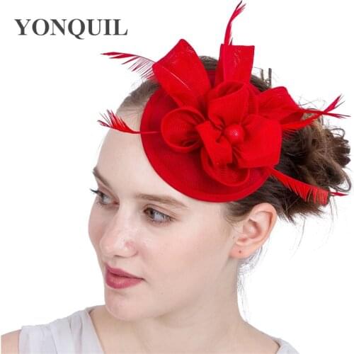 Flower Feather Wedding Fedora Hat Girl Charming Imitation Sinamay Fascinators Design with Special Shape Women Fashion Headpiece