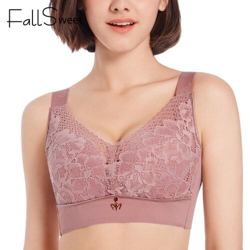 Fallsweet Wire Free Bras for Women Push Up Underwear Wireless Plus Size Bralette Lace Lingerie C D E Thin Cup
