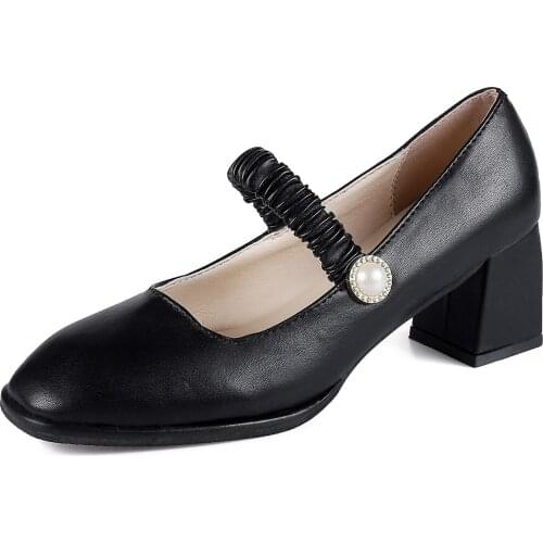 High Heels Womens Square Head Shallow Mouth Single Shoes 2021 New Mid-heel Thick Heel Retro Lolita Non-slip Wear-resistant