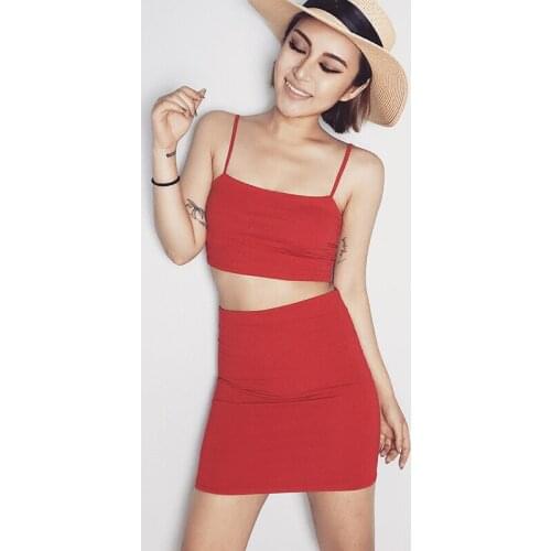 Strap 2 Piece Set Women Cami Top And Skirts Set Casual Outfit Sleeveless Two Piece Set Camis Camisole Bralette Crop Top+Skirt