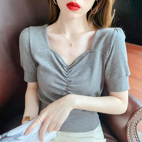 2021Fashion Sexy Crop Tops Women Casual Short Sleeve Cotton Pullover Tees Summer Slim Streetwear Short T-shirt Woman top