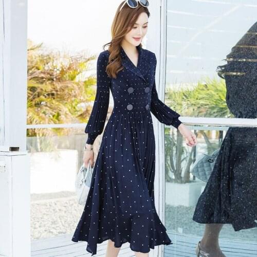 Women Dress Autumn Spring Long Sleeve Black Red Blue Elegant Midi Dress A-line High Waist Party Dress Office Lady vestidos 2020