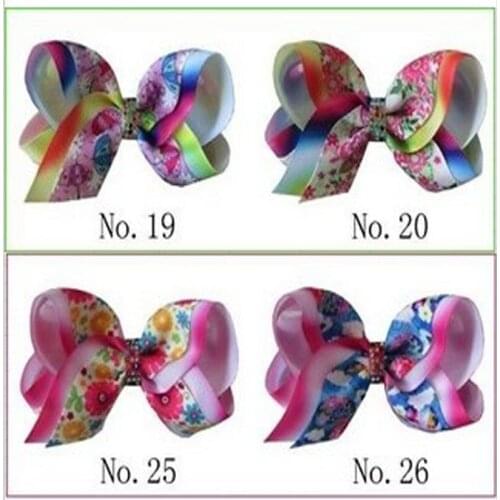 100 BLESSING Girl 4" Two Tone ABC Bow Clip Rainbow Flower Spring Hairbow