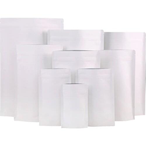 50pcs/Lot White Kraft Paper Bags Inner Foil Bags with Tear Notch Tea Package Bag Kraft Stand Up Pouches Kraft Food Zip Lock Bag