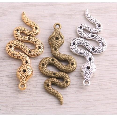 6pcs 22x49mm two color Snake Pendants Fashion Necklace Keychain DIY Metal Jewelry Handmade Accessories