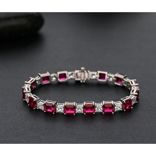 703FORTUNE S925 silver personality retro square extravagant multi-color splicing micro-inlaid zircon bracelet for women