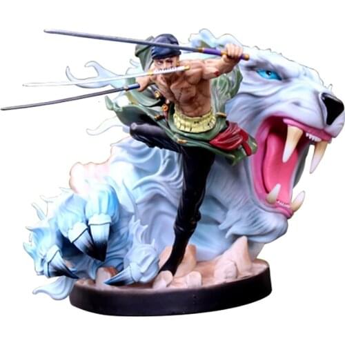 Anime One Piece GK Figure Roronoa Zoro Three pole flow Tiger Hunting Prey oversize 23cm Pvc Model Collection Toy