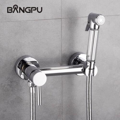 BANGPU Brass Hand Bidet Sprayer Set Wall Mounted Bidet Faucet Handheld Bidet Sprayer Bidet Bathroom Shower Sprayer Chrome