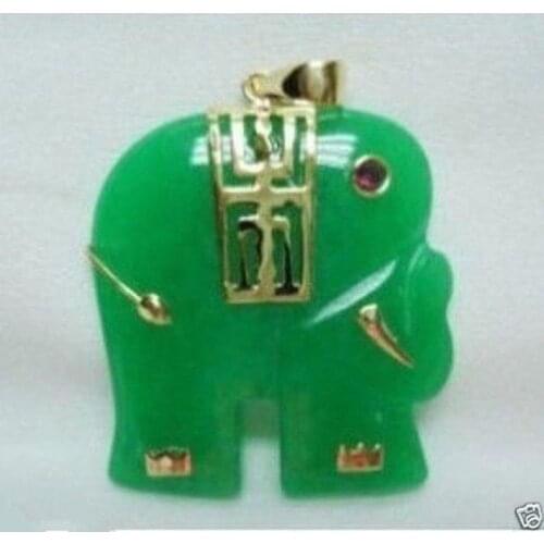 FREE SHIPPING>>>@@ > N3660 Charming! Green stone Elephant Pendant Necklace