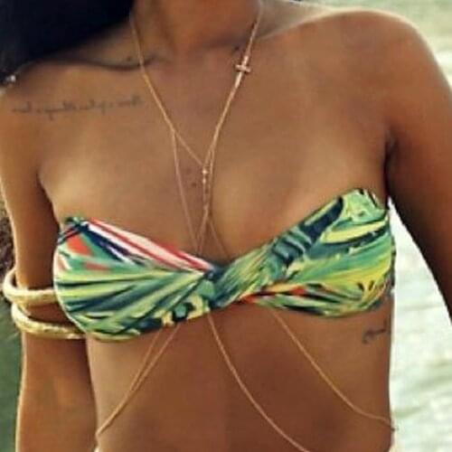 Bohemian Gold Cross Body chain exaggerated tassel waist chain womens Sexy Beach Bikini Bra upper body waist chain