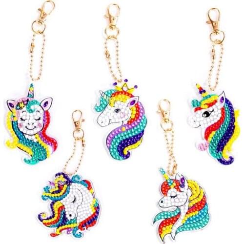 DIY Diamond Painting Keychain Pendant Full Drill Special Shaped Unicorn Diamond Embroidery Women Bag Decoration