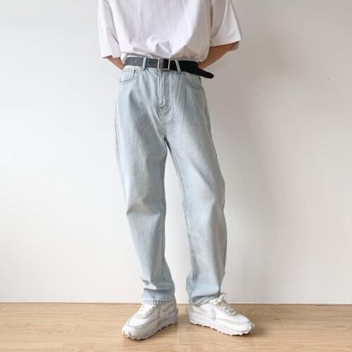 Spring/Summer Cotton Washed Jeans Mens Vintage Loose Wide Leg Straight Versatile Old Dad Trousers Korean Baggy Men Denim Jeans