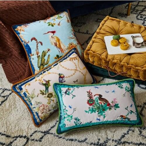 European Velvet Cushion Cover Floral Bird Home Decoration Pillows Decor Home Sofa Bed Room Nordic Pillow Cover 30*50/45*45/50*50