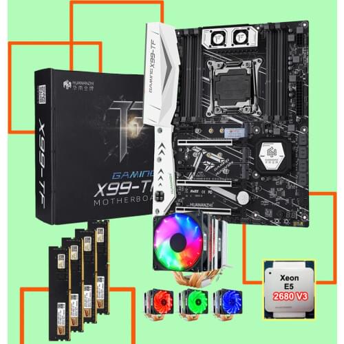 HUANANZHI X99-TF LGA2011-3 motherboard bundle with DUAL M.2 NVMe SSD slot M.2 WIFI slot CPU 2680 V3 RAM 64G(4*16G) DDR4 2400