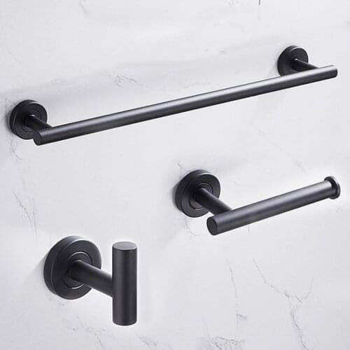 304 Stainless Steel Bathroom Accessories Kit Black Towel Bar Ring Shelf Toilet Paper Towels Holder Coat Robe Hook Bath Hardware