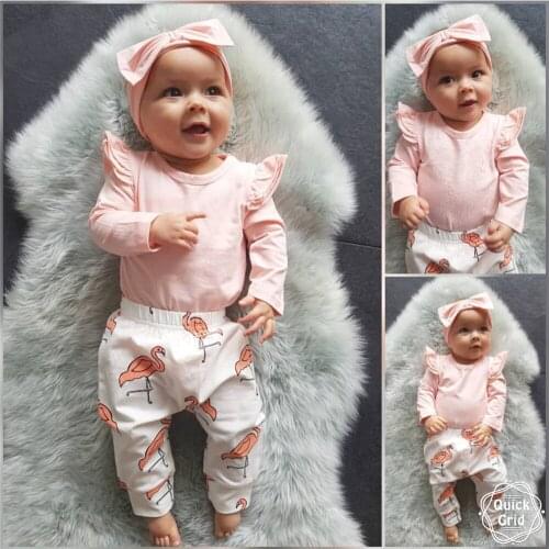 Baby Clothing Sets Fresh Candy Color Bodysuit and Printed Slim Pants With Headband 3Pcs Infant Suits For Little Girls Clothes