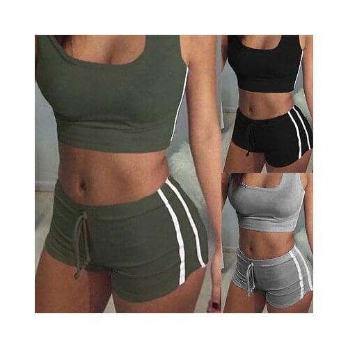 Short casual two-piece jacket + shorts drawstring suit new fashion sportswear womens patchwork suit sports rope vest