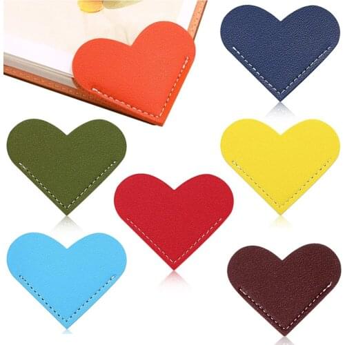 Leather Bookmark Love Heart Shape Design Vintage Paper Clip Stationery Student Teacher Book Marker Accessories