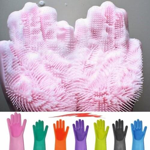 Kitchen Silicone Cleaning Gloves Magic Dish Washing Gloves For Household Kitchen Silicone Scrubber Rubber Dishwashing Gloves