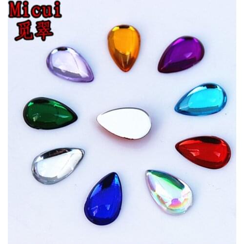 Micui 200PCS 8*13mm Drop Pear shaped Acrylic rhinestone trim Flatback stones and crystals For Clothes Dress DIY ZZ232