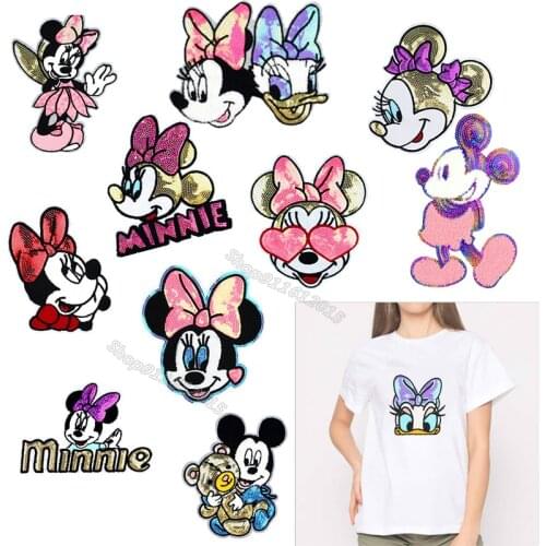 Disney Sequins Clothing Patch Mickey Minnie Mouse Patches Cartoon Sew Clothes Patch for T-shirt Coat DIY Decoration Women Gift