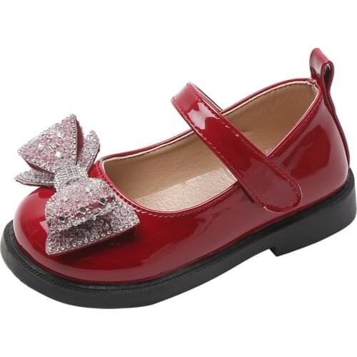 2021 New Soft Bottom Childrens Chain Leather Shoes Girl Single Shoes Princess Shoes Sweet Hot Fashion Bow-knot Cute Casual Flat