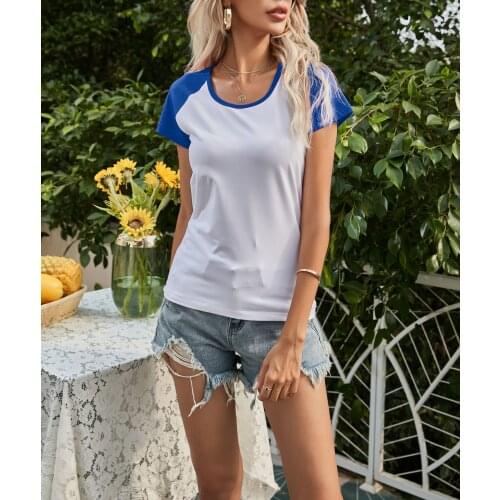 2021 Summer and Autumn New Fashion Youth Girl Cute Comfortable Raglan Sleeves Hit Color Short-Sleeved T-Shirt