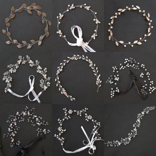 Rhinestone Vine Bands Women Hairbands Pearl Crystal Wedding Fashion Hair Jewelry Accessories Black/Gold Color Bridal Headbands