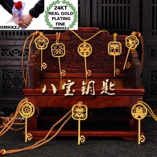 OMHXZJ Wholesale CA410 European Fashion Hot Fine Woman Man Party Birthday Wedding Gift Lotus Fish Key 24KT Gold Pendant Charm
