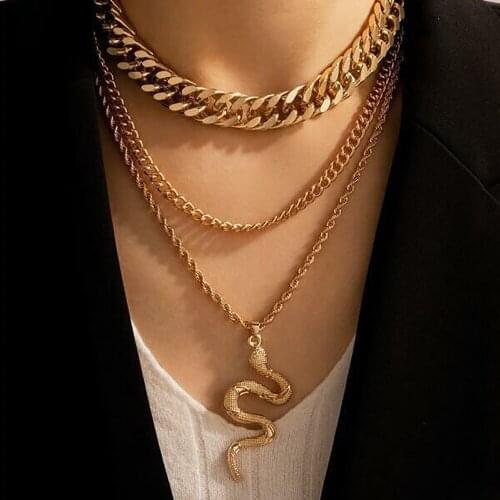 Retro Multilayer Snake Pendant Chain Necklace For Women Trendy Gold Silver Color Big Thick Chain Necklaces 2021 Jewelry