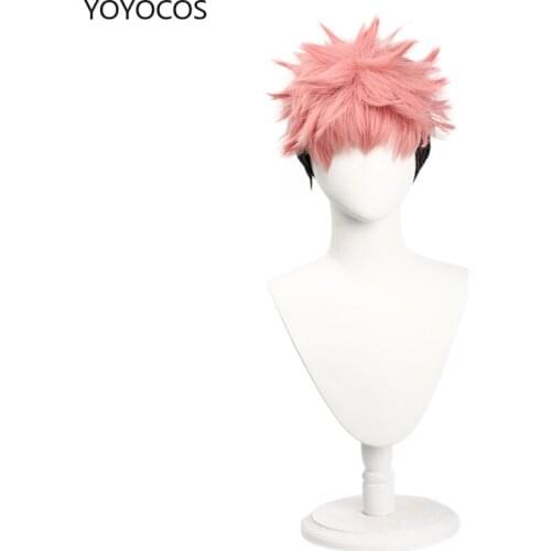 YOYOCOS Anime Jujutsu Kaisen Cosplay Yuji Itadori Wig Handsome Pink Black Short Heat Resistant Fiber Hair Wigs Halloween Party