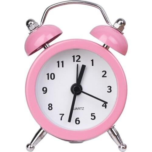 Portable Cute Mini Round Battery Alarm Clock Desktop Table Bedside Clocks Decor