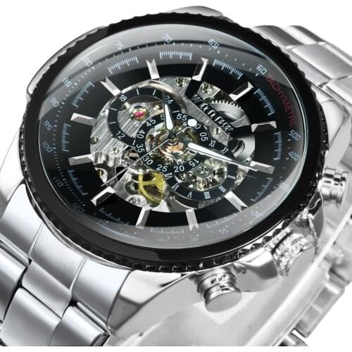 Luxury Watch For Men Skeleton Mechanical Mens Watches 2020 Automatic Big Dial Silver Stainless Steel Strap Military Relógio