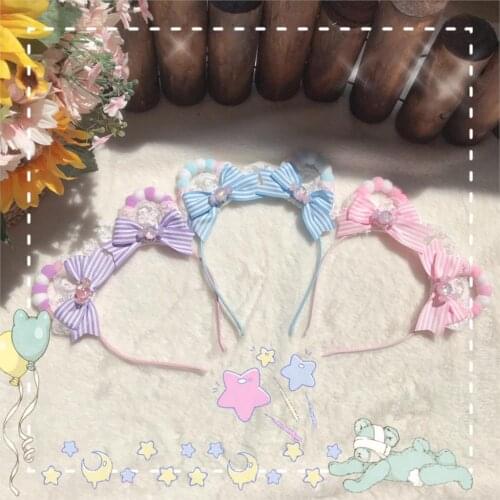 Cute Lolita Plush Beaded Cat Eared Rabbit Eared KC Pink All-match