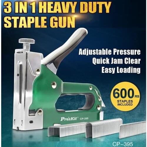 ProsKit CP-395 3 in 1 Heavy Duty Staple Gun Nail Gun With 3 Types Tacker 600 pcs Staples Nailer For Framing Nailer