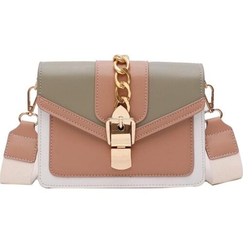 2021 Chain Shoulder Handbags Lady Luxury Female Small Summer Contrast Color Pu Leather Crossbody Bags for Women