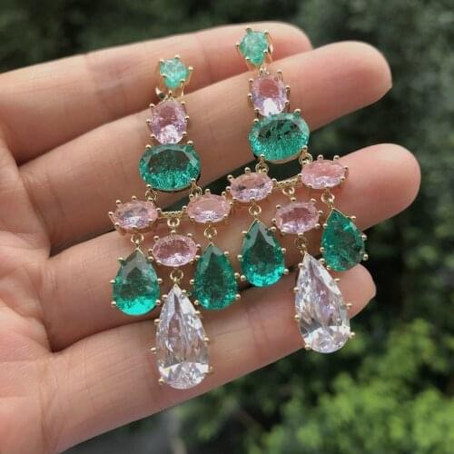 Fashion muliticolor tassel drop summer cz earring for women