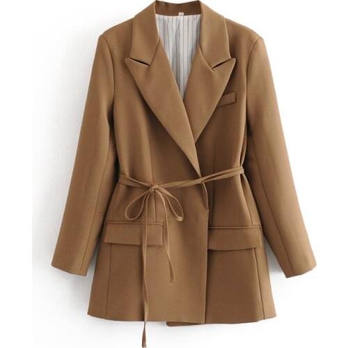 2121 Autumn Womens Long Blazer Lace Up Suit Jacket Office Ladies Coat Khaki Formal Blazer High Quality