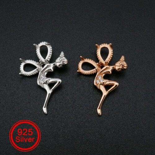 1Pcs 4x6MM Pear Prong Pendant Settings Elf Fairy Rose Gold Plated Solid 925 Sterling Silver Charm Bezel Tray DIY Supplies1431058