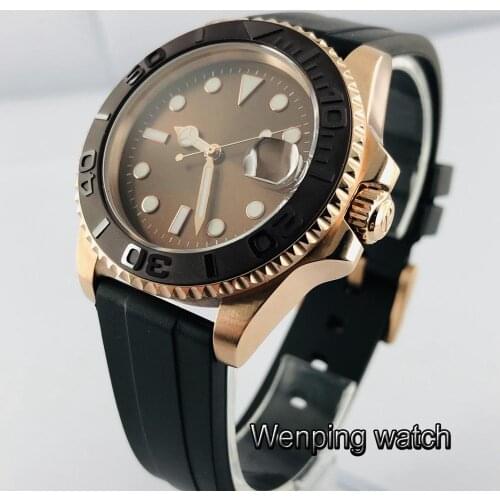 40mm rose gold case sapphire glass sterile dial ceramic bezel luminous marks mens top luxury automatic watch