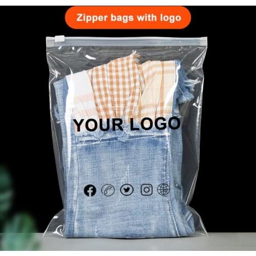 50pcs Custom logo ziplock plastic bag for clothing clear Zipper Bags with Logo Printed for Clothing Coat Jeans Hoodies Package